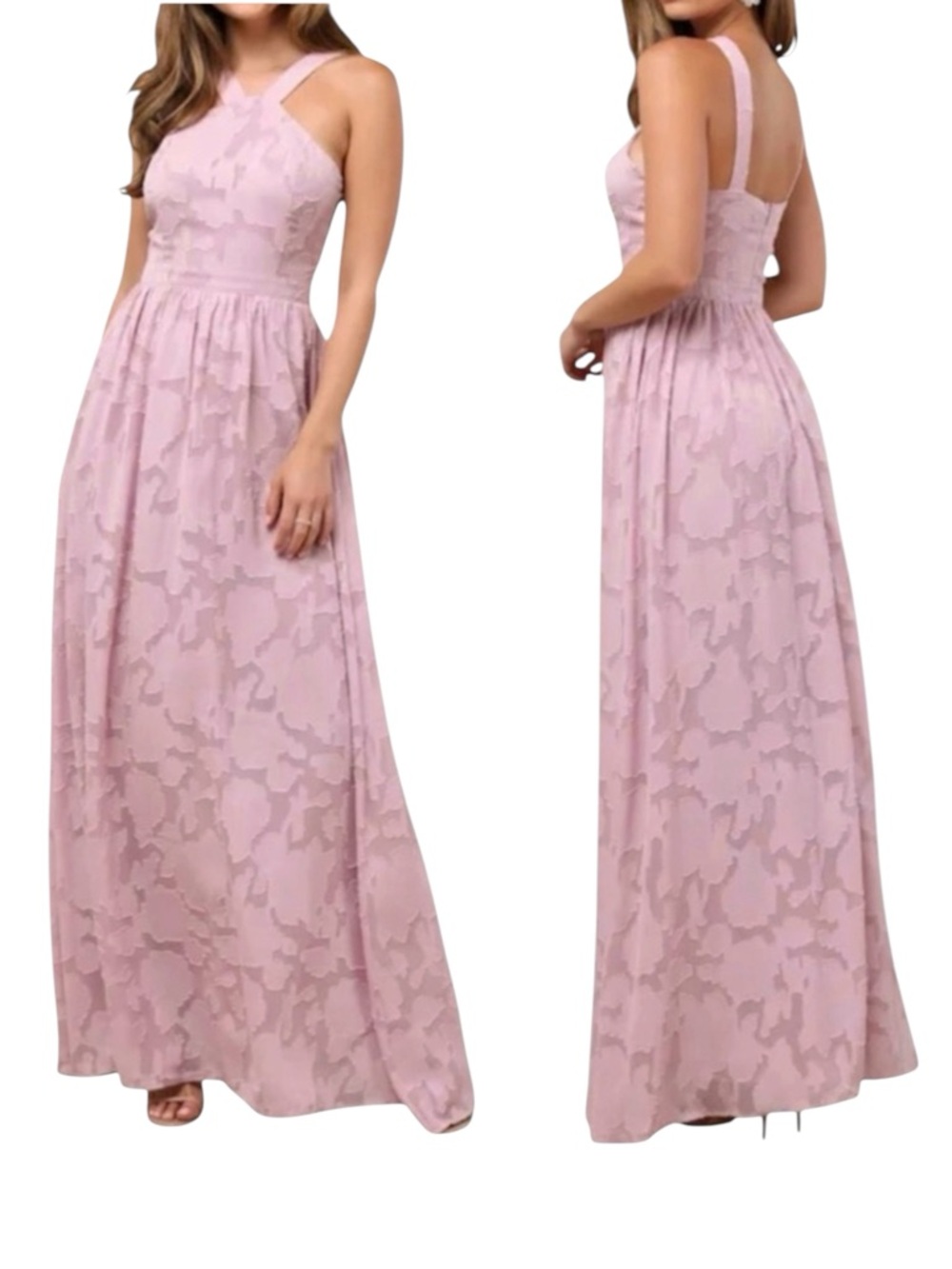 NWOT Lulus Love and Beyond Mauve Purple Floral Burnout Maxi Gown Dress Size S